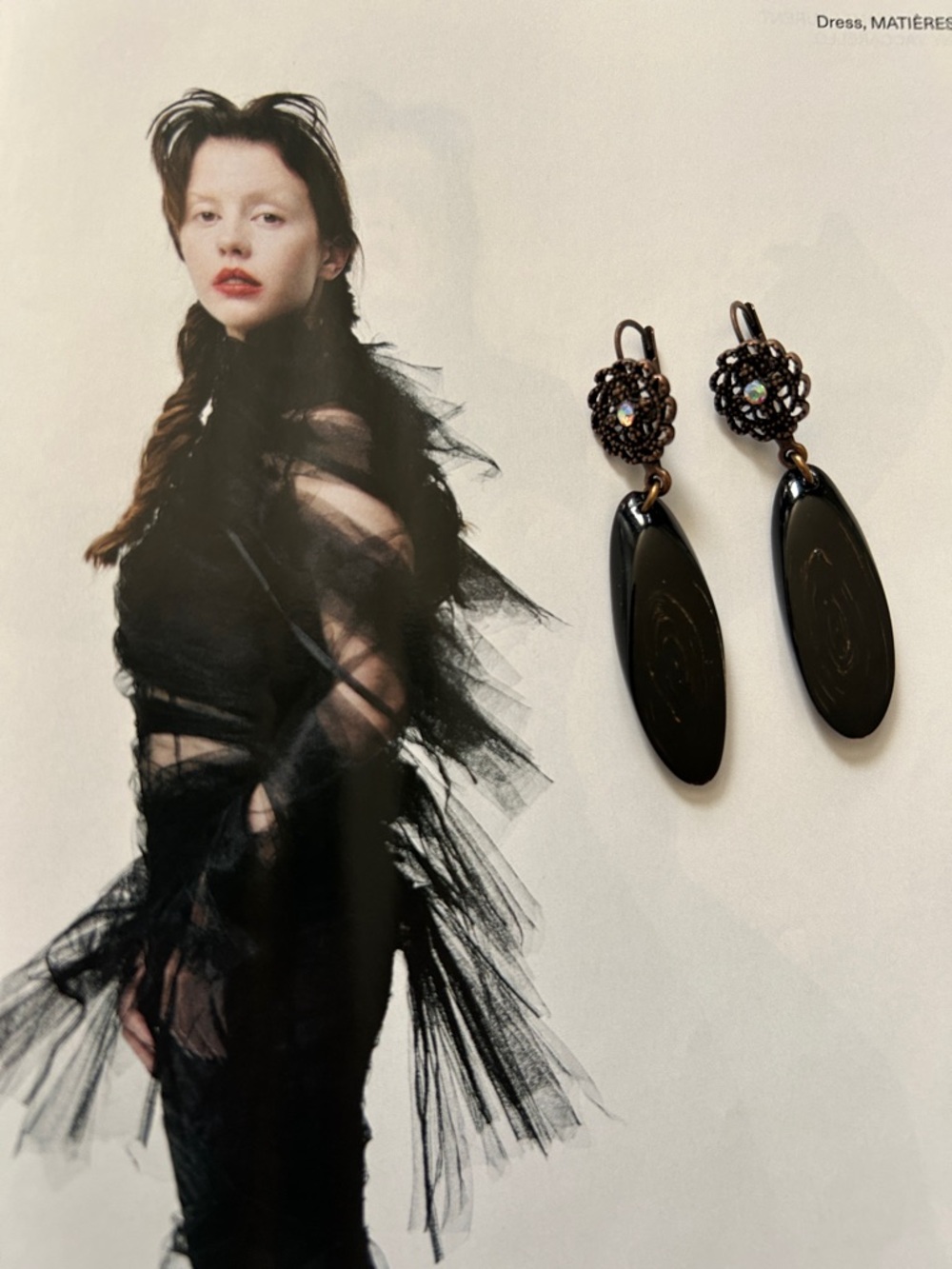 Viktor & Rolf Black Oval Drop Earrings with Decorative Hooks